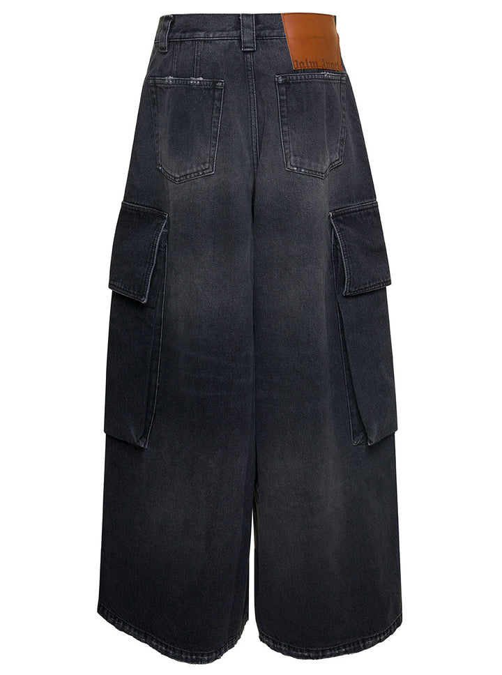 Palm Angels Women Bw Wide Denim Parachute