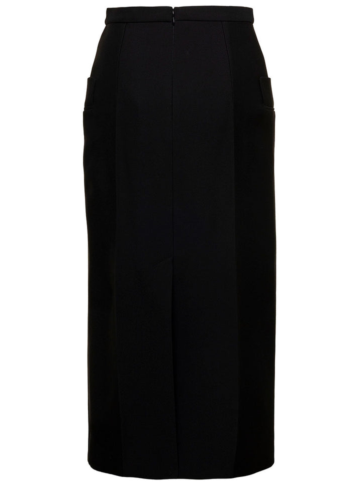 Alexander Mcqueen Women Black Long Sartorial Skirt With Front Split In Wool Woman