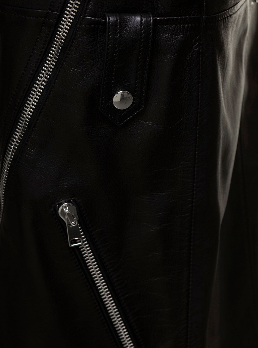 Alexander Mcqueen Women Long Black Skirt With Zip Embellishment In Smooth Leather Woman