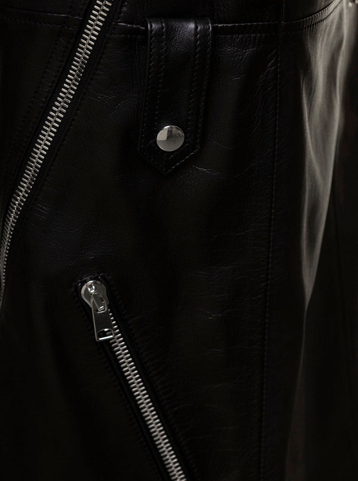 Alexander Mcqueen Women Long Black Skirt With Zip Embellishment In Smooth Leather Woman