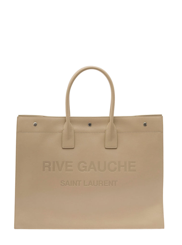Saint Laurent Men Rive Gauche Large Tote Bag In Beige Leather Man