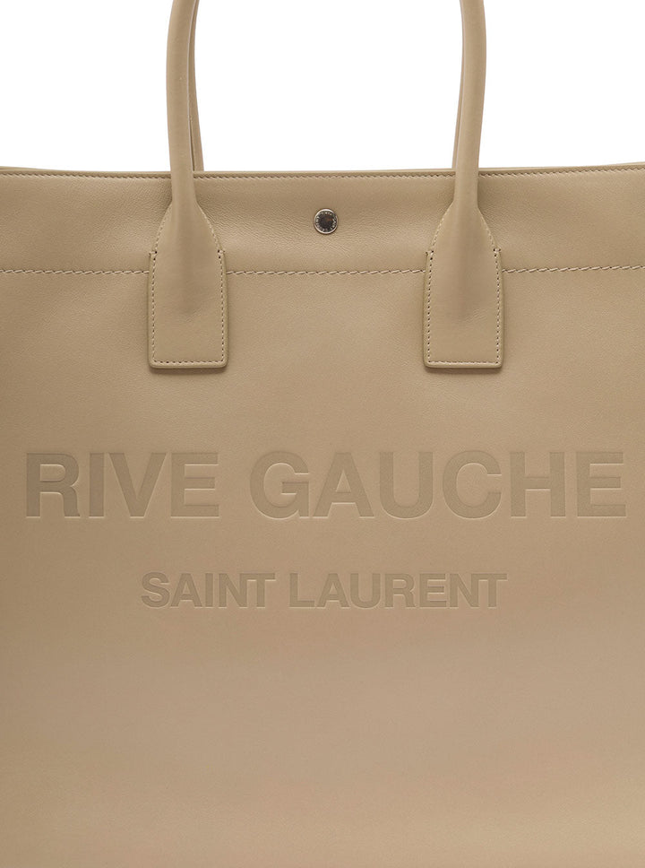 Saint Laurent Men Rive Gauche Large Tote Bag In Beige Leather Man