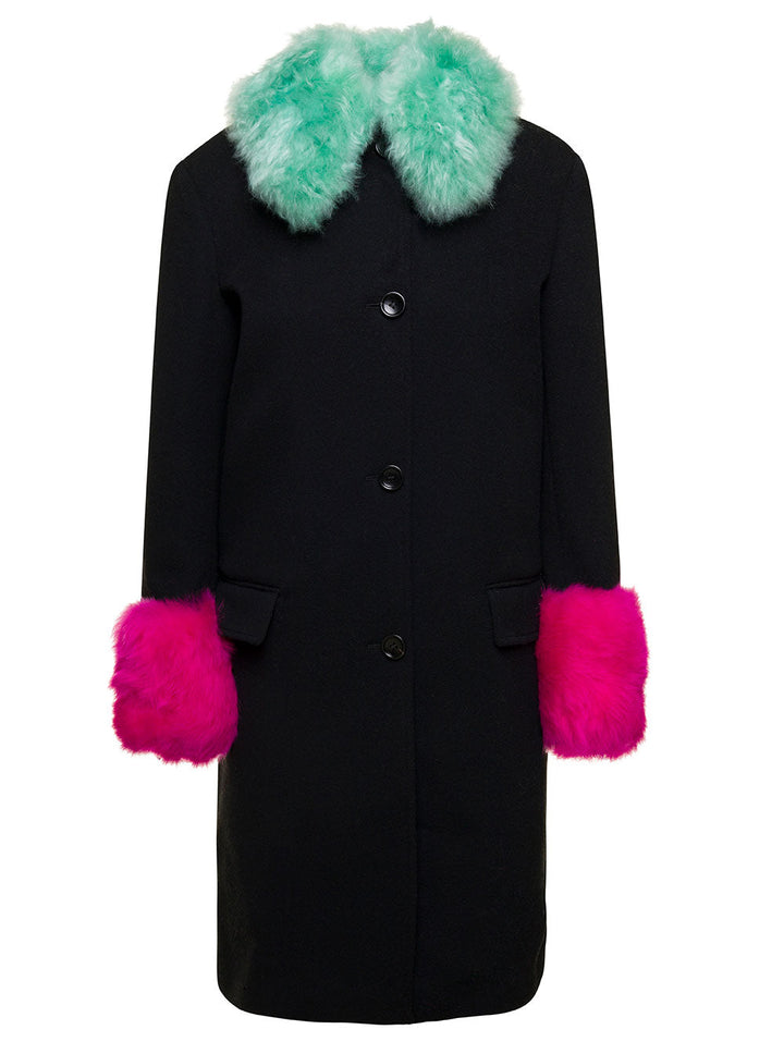 Gucci Women Black Single-Breasted Coat With Detachable Shearling Collar And Cuff In Wool And Cashmere Woman