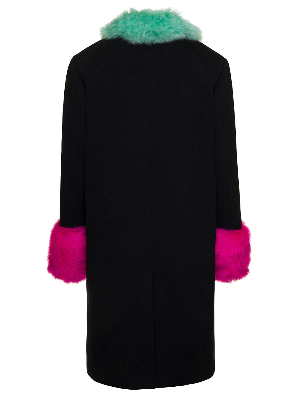 Gucci Women Black Single-Breasted Coat With Detachable Shearling Collar And Cuff In Wool And Cashmere Woman