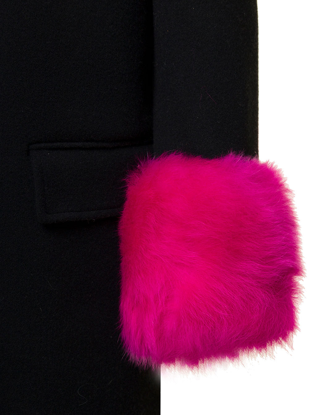 Gucci Women Black Single-Breasted Coat With Detachable Shearling Collar And Cuff In Wool And Cashmere Woman