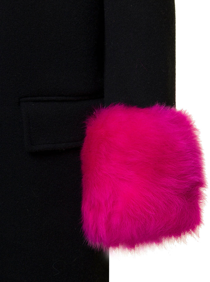 Gucci Women Black Single-Breasted Coat With Detachable Shearling Collar And Cuff In Wool And Cashmere Woman