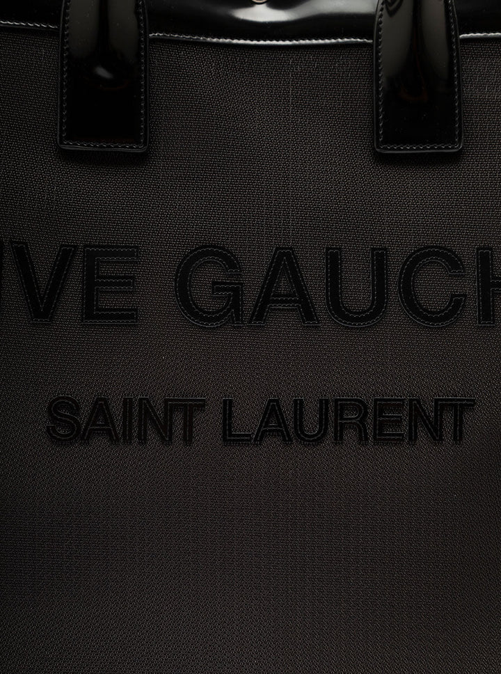 Saint Laurent Women Black Tote Bag With Tonal Rive Gauche Logo In Raphia Woman