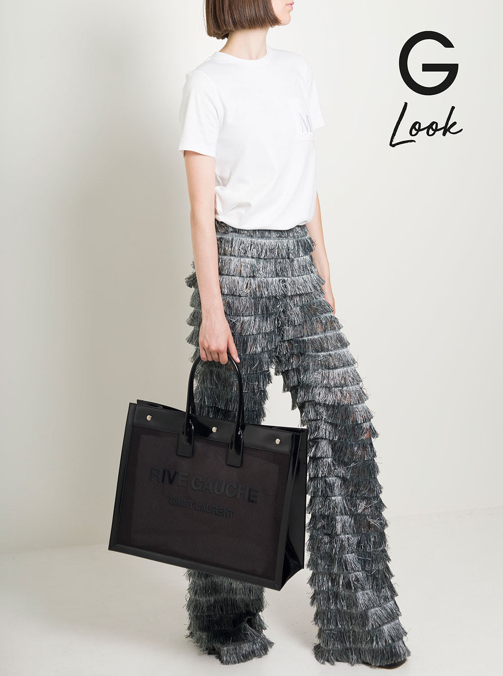 Saint Laurent Women Black Tote Bag With Tonal Rive Gauche Logo In Raphia Woman