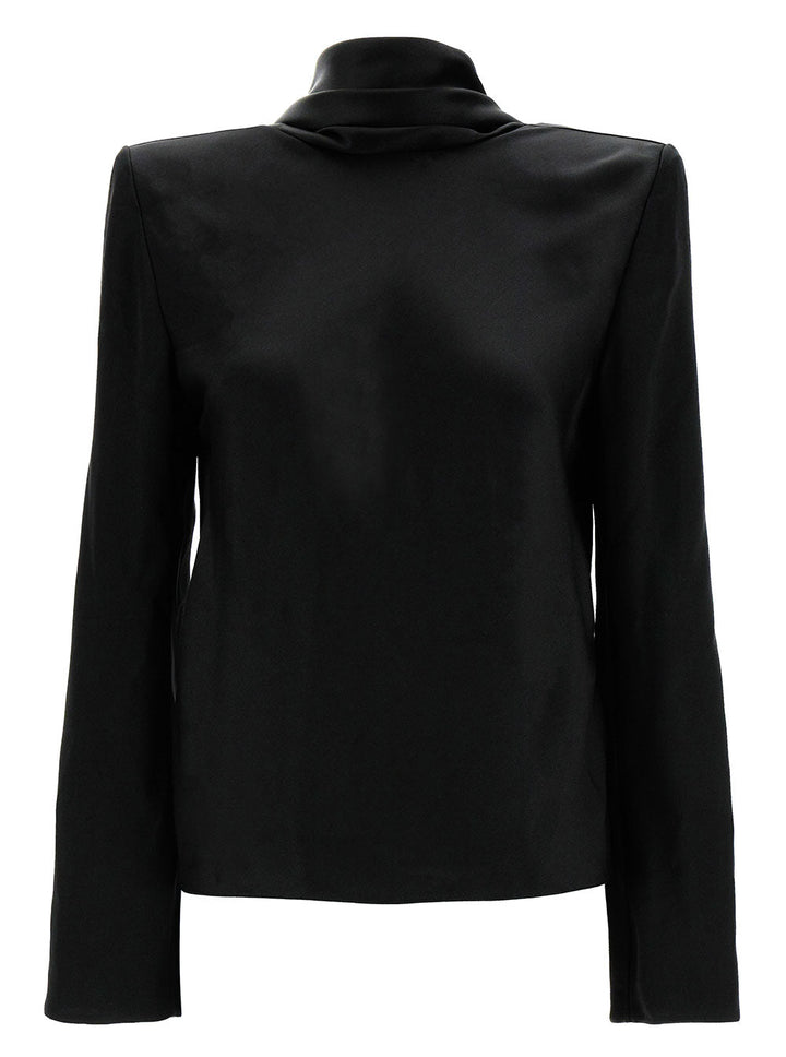Saint Laurent Women Black Blouse With Cowl-Back In Silk Satin Woman