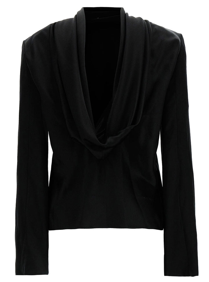 Saint Laurent Women Black Blouse With Cowl-Back In Silk Satin Woman