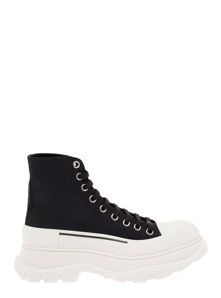Alexander Mcqueen Women 'Tread Slick' Black High Top Sneakers With Oversized Platform In Cotton Woman