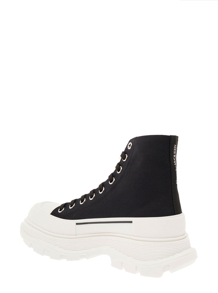 Alexander Mcqueen Women 'Tread Slick' Black High Top Sneakers With Oversized Platform In Cotton Woman
