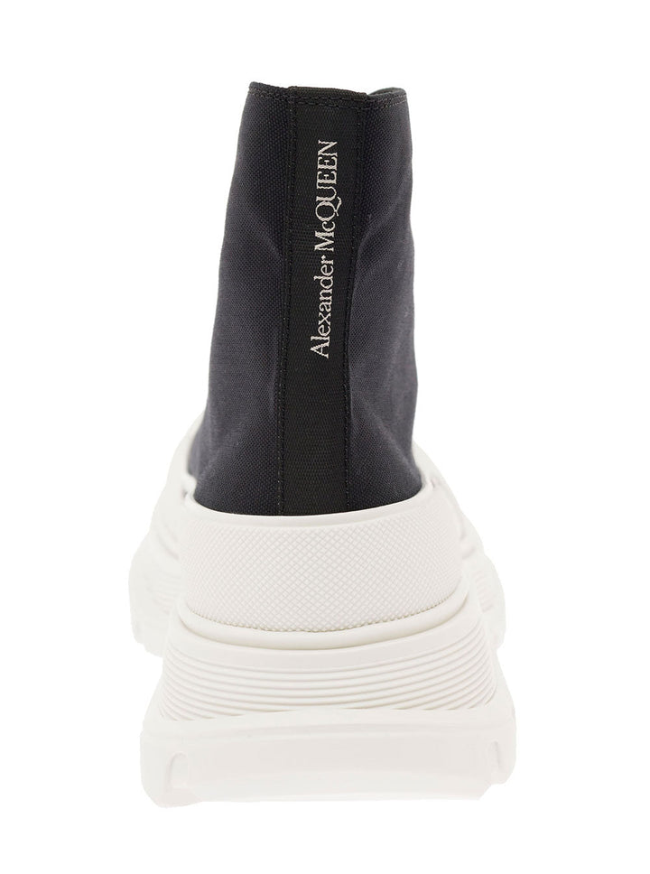 Alexander Mcqueen Women 'Tread Slick' Black High Top Sneakers With Oversized Platform In Cotton Woman