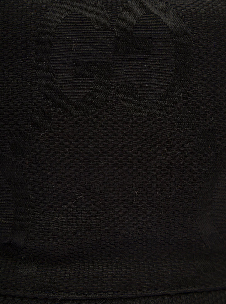 Gucci Men Black Bucket Hat With Leather Trimmings In Gg Jumbo Canvas Man