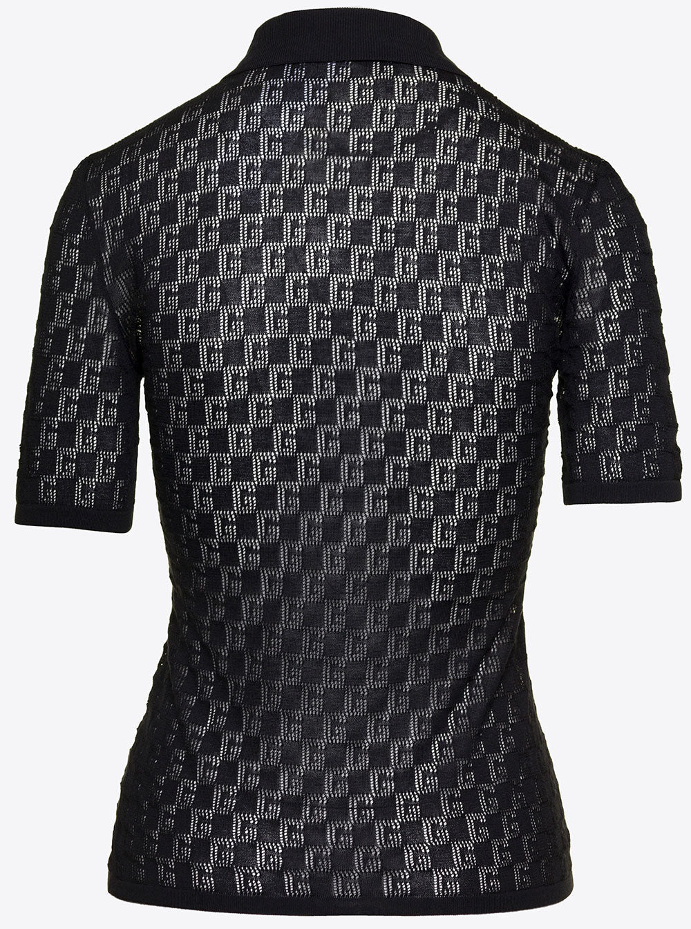Gucci Women Black Polo Shirt With Button Closure And Gg Motif In Cotton And Silk Blend Woman
