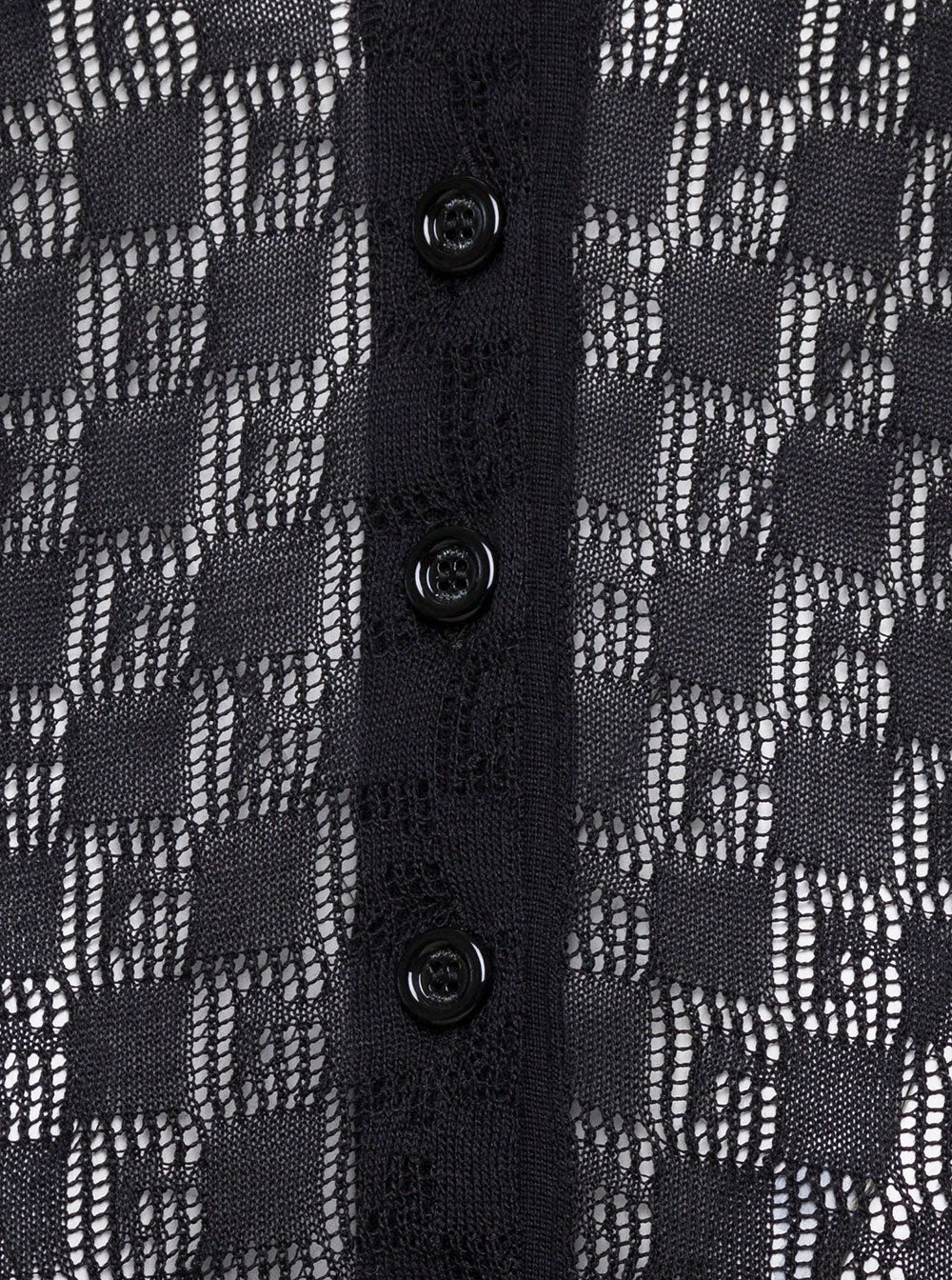 Gucci Women Black Polo Shirt With Button Closure And Gg Motif In Cotton And Silk Blend Woman