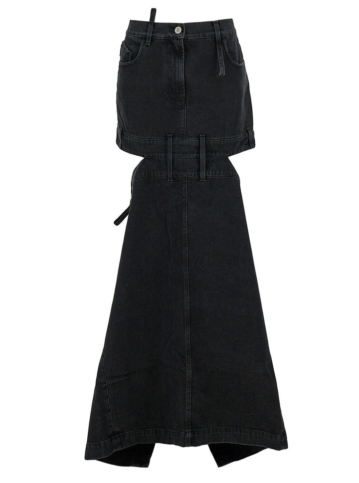 The Attico Women Midi Black Skirt With Maxi Cut-Out In Denim Woman
