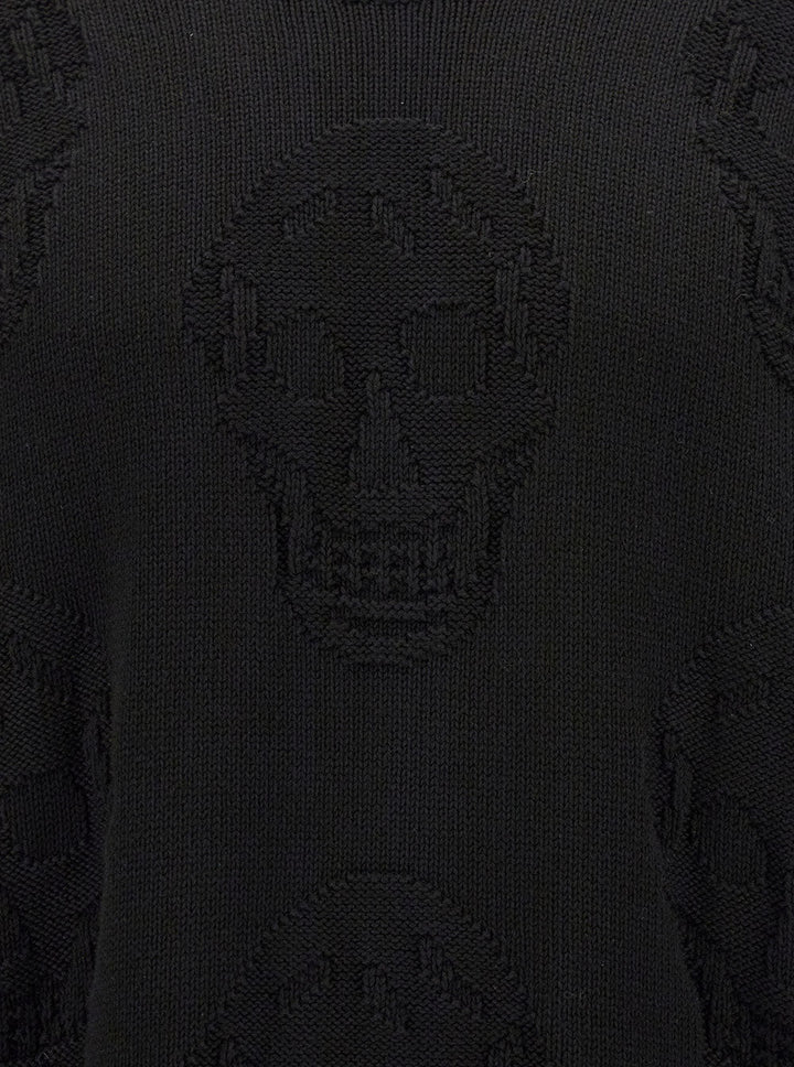 Alexander Mcqueen Men Black Sweater With Tonal Skull Embellishment In Cotton Man