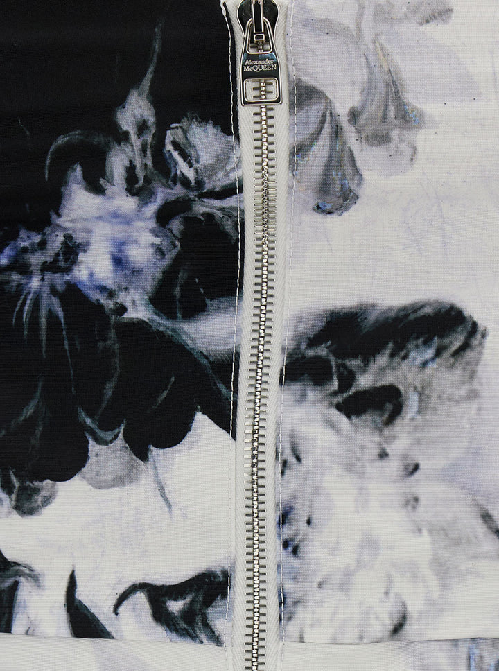 Alexander Mcqueen Women Mini White And Black Dress With All-Over Chiaroscuro Print In Polyfaille Woman