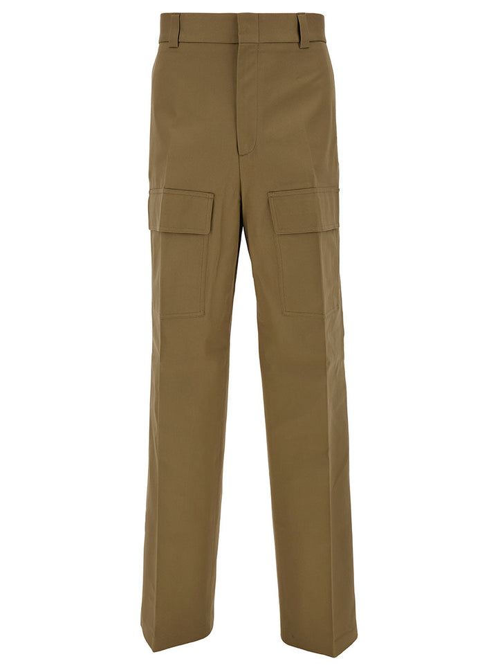 Gucci Men Beige High-Waisted Pants With Logo Patch In Cotton Man