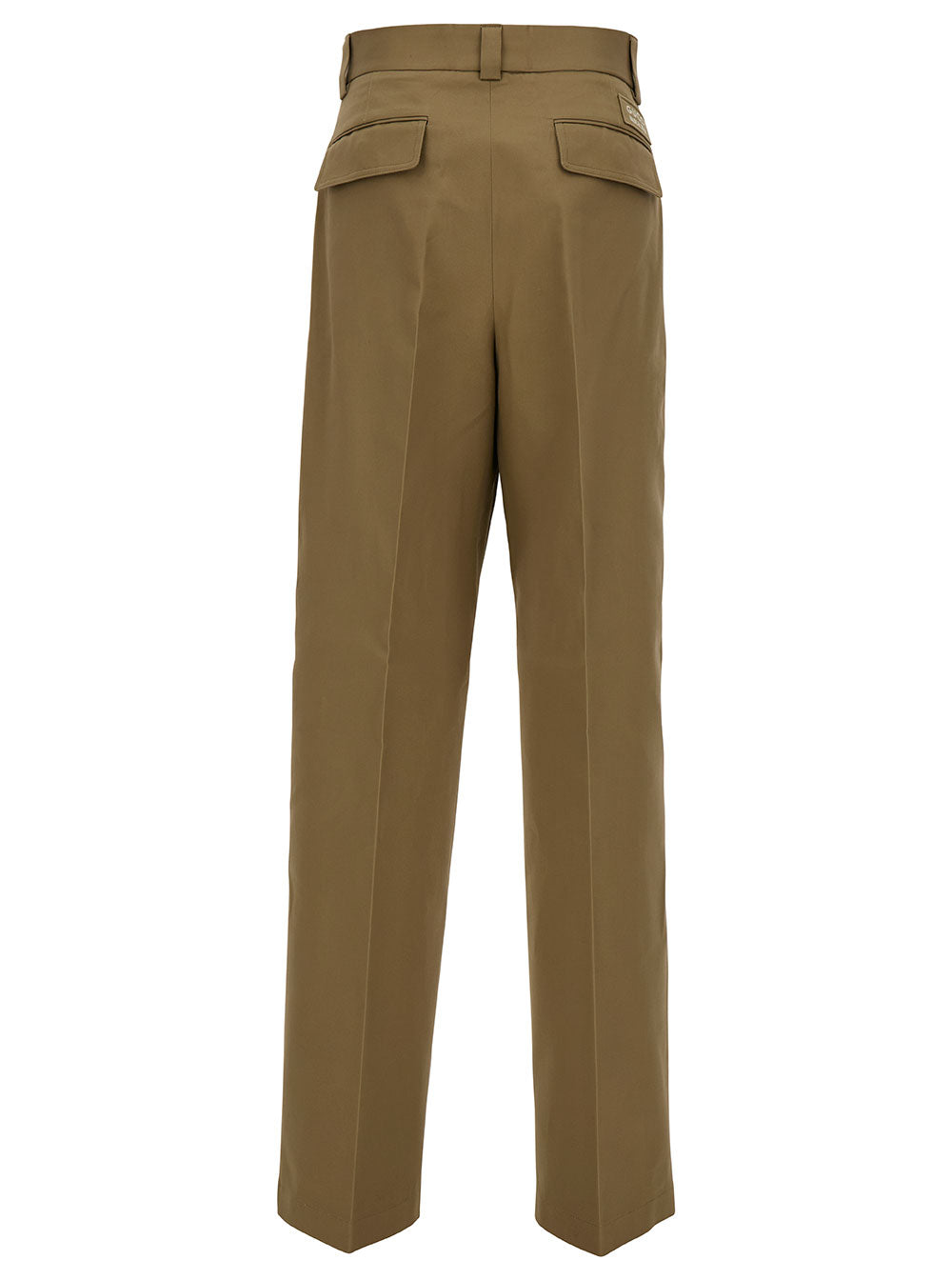 Gucci Men Beige High-Waisted Pants With Logo Patch In Cotton Man