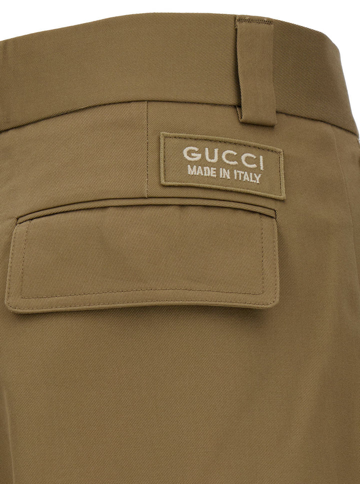 Gucci Men Beige High-Waisted Pants With Logo Patch In Cotton Man
