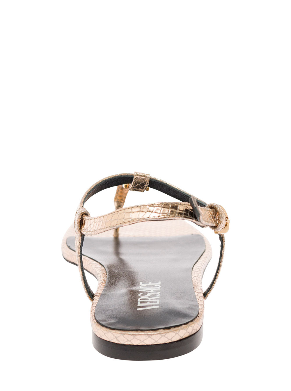 Versace Women 'Medusa '95' Gold-Colored Low Sandals With Logo Detail In Snake-Printed Leather Woman