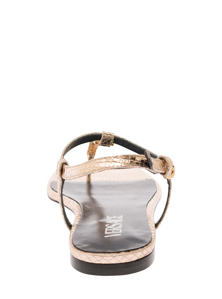 Versace Women 'Medusa '95' Gold-Colored Low Sandals With Logo Detail In Snake-Printed Leather Woman