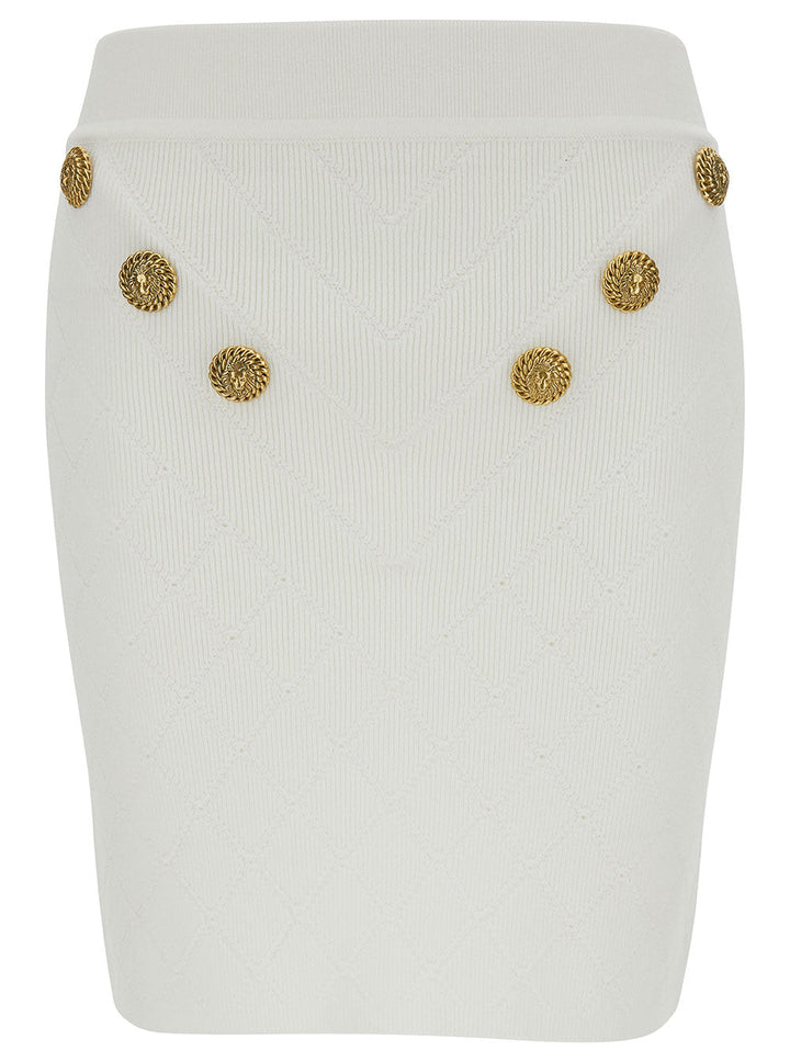Balmain Women White Mini Pencil Skirt With Jewel Buttons In Viscose Blend Woman