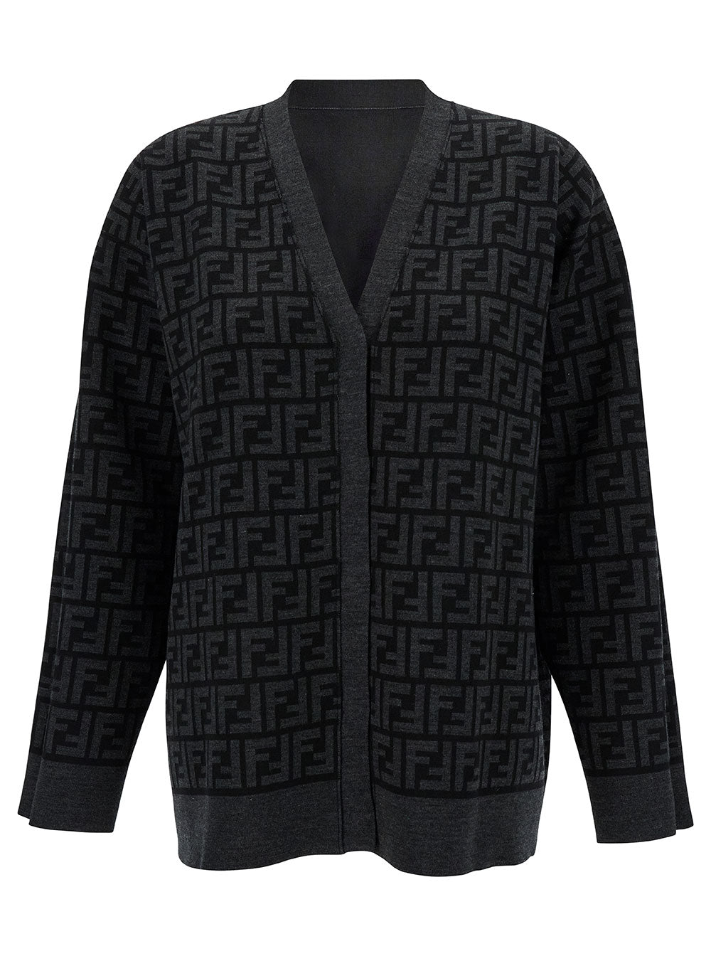 Fendi Women Black Reversible Cardigan With Jacquard Ff Motif In Knit Woman