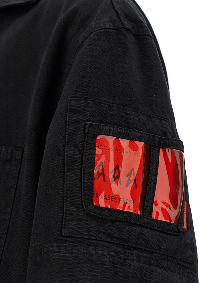 44 Label Group Men Black Bowling Shirt With Logo Patch In Cotton Denim Man
