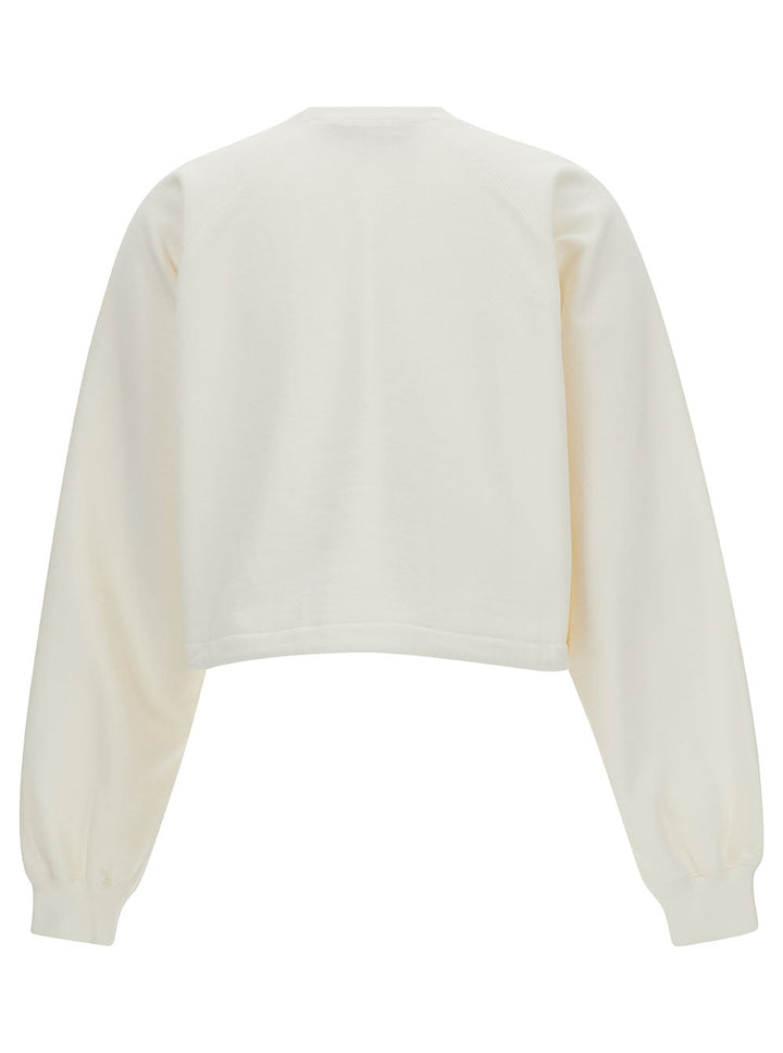 Gucci Women White Cropped Crewneck Sweatshirt With Logo Print In Cotton Woman