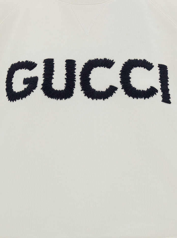 Gucci Women White Cropped Crewneck Sweatshirt With Logo Print In Cotton Woman