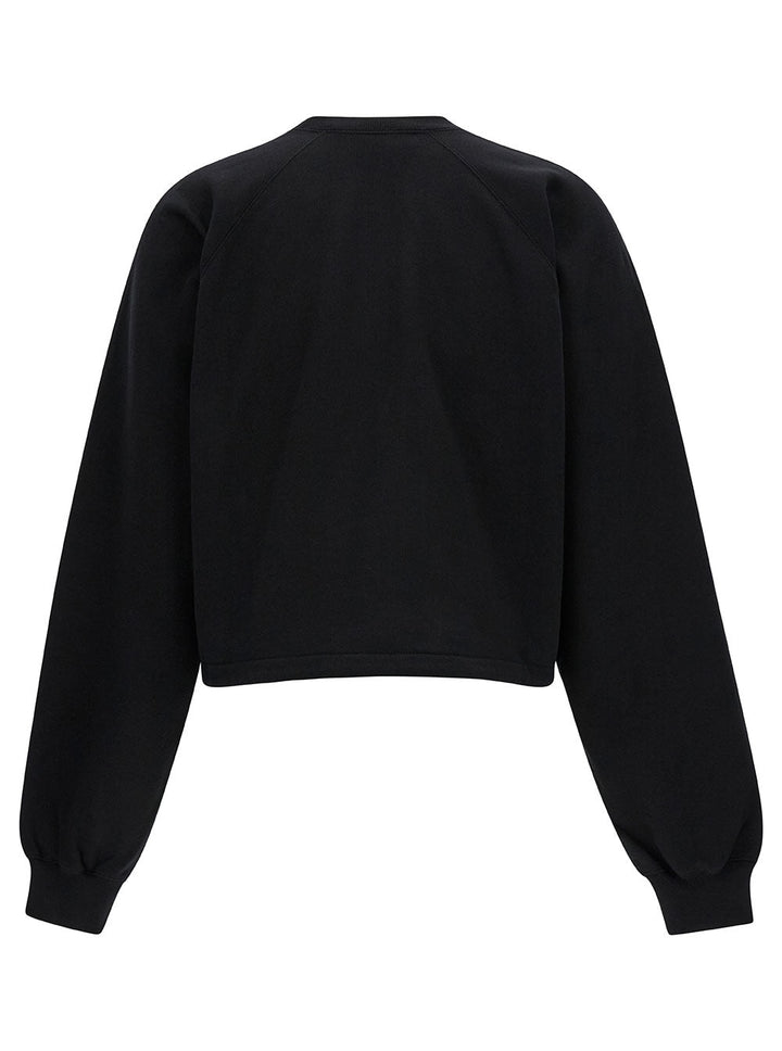 Gucci Women Black Cropped Crewneck Sweatshirt With Logo Print In Cotton Woman