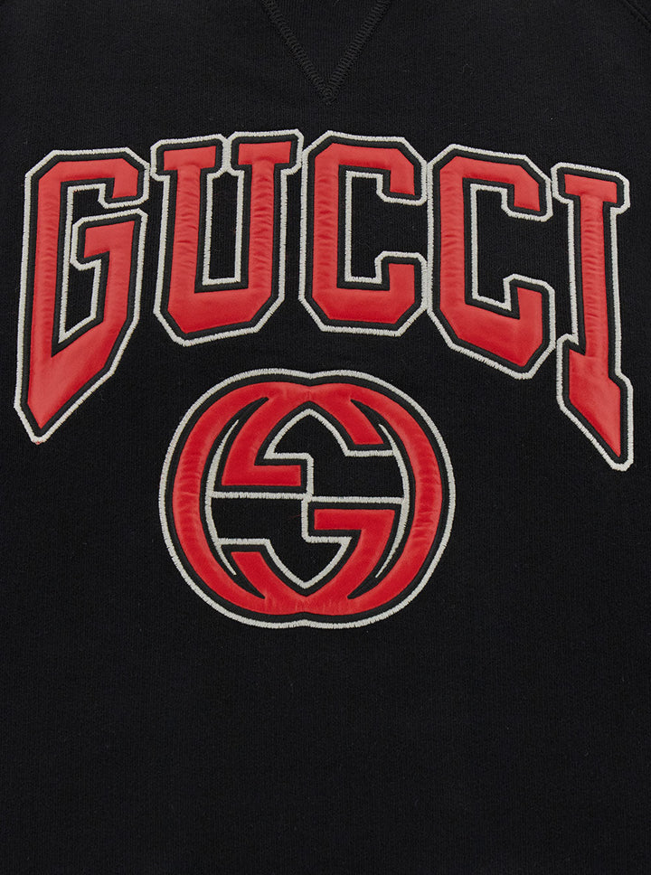 Gucci Women Black Cropped Crewneck Sweatshirt With Logo Print In Cotton Woman