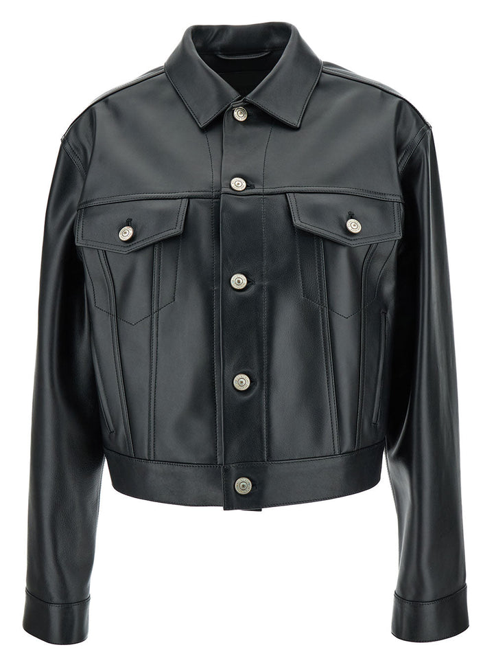 Balenciaga Women Black Cropped Jacket With Silver-Tone Branded Buttons In Super Smooth Leather Woman