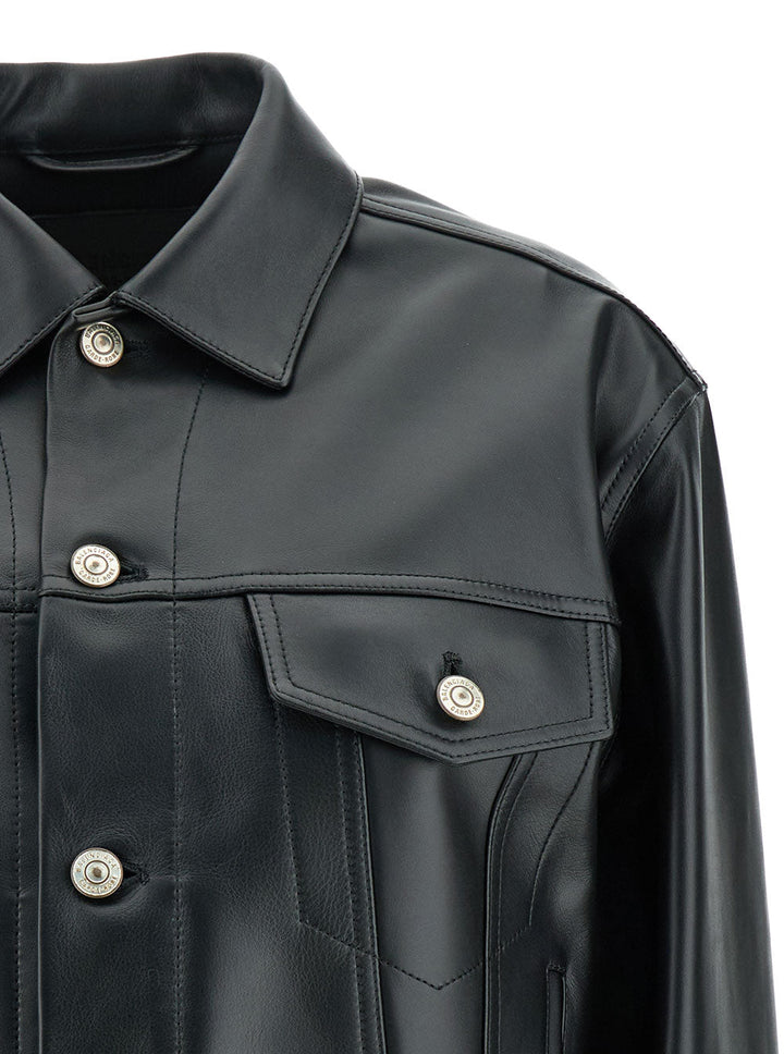 Balenciaga Women Black Cropped Jacket With Silver-Tone Branded Buttons In Super Smooth Leather Woman