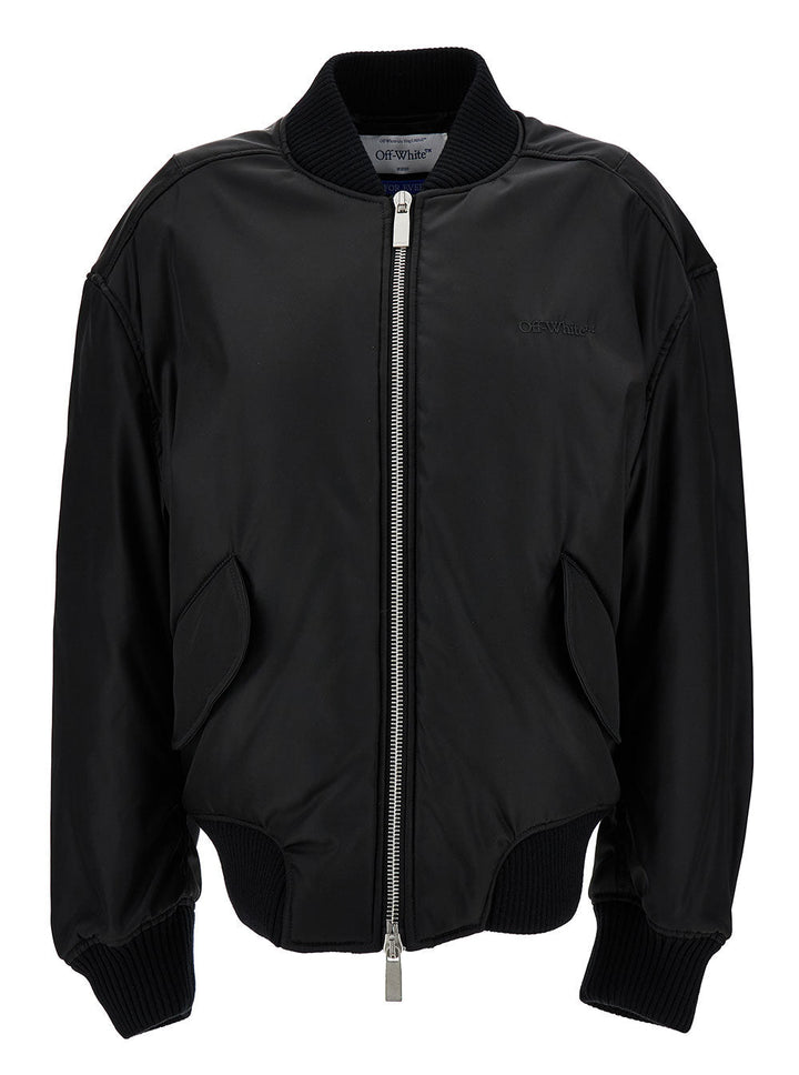 Off-White Women Blak Bomber Jacket With Tonal Logo Embroidery In Nylon Woman