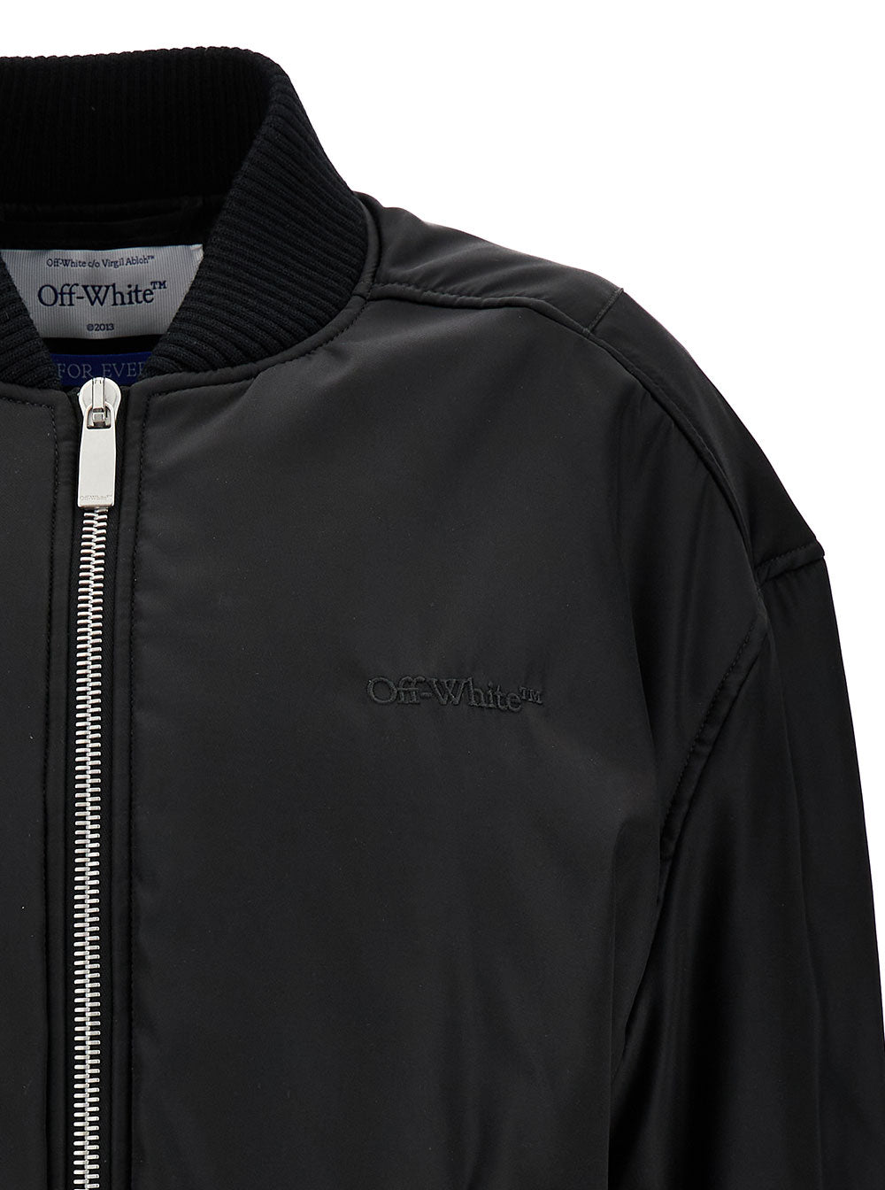Off-White Women Blak Bomber Jacket With Tonal Logo Embroidery In Nylon Woman