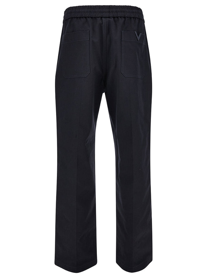 Valentino Men Black Pants With Vlogo Detail In Stretch Cotton Man