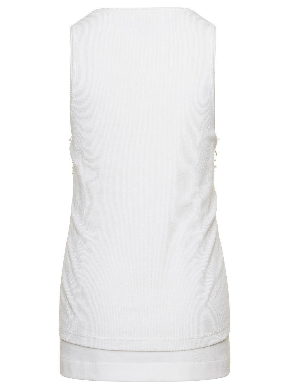 Bottega Veneta Women White Ribbed Tank Top With Embroidered Crystal Embellishment In Jersey Woman