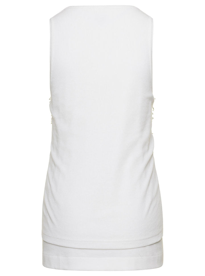 Bottega Veneta Women White Ribbed Tank Top With Embroidered Crystal Embellishment In Jersey Woman
