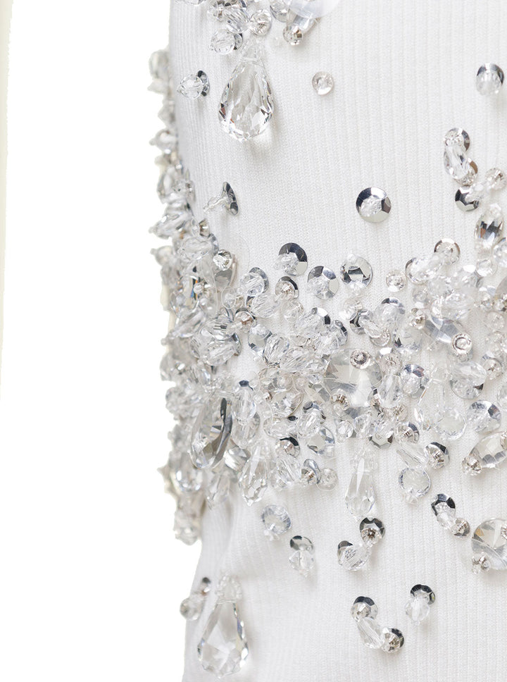 Bottega Veneta Women White Ribbed Tank Top With Embroidered Crystal Embellishment In Jersey Woman
