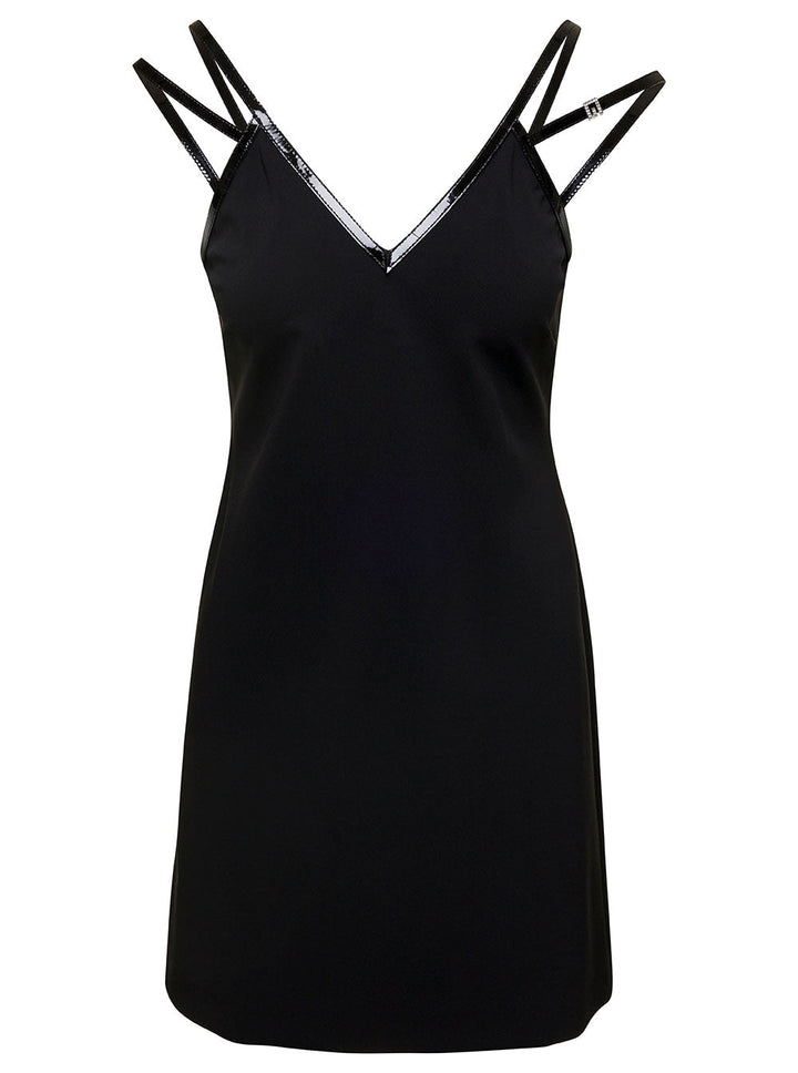 Gucci Women Mini Black Dress With Black Leather Trim And Double Strap In Stretch Viscose Woman