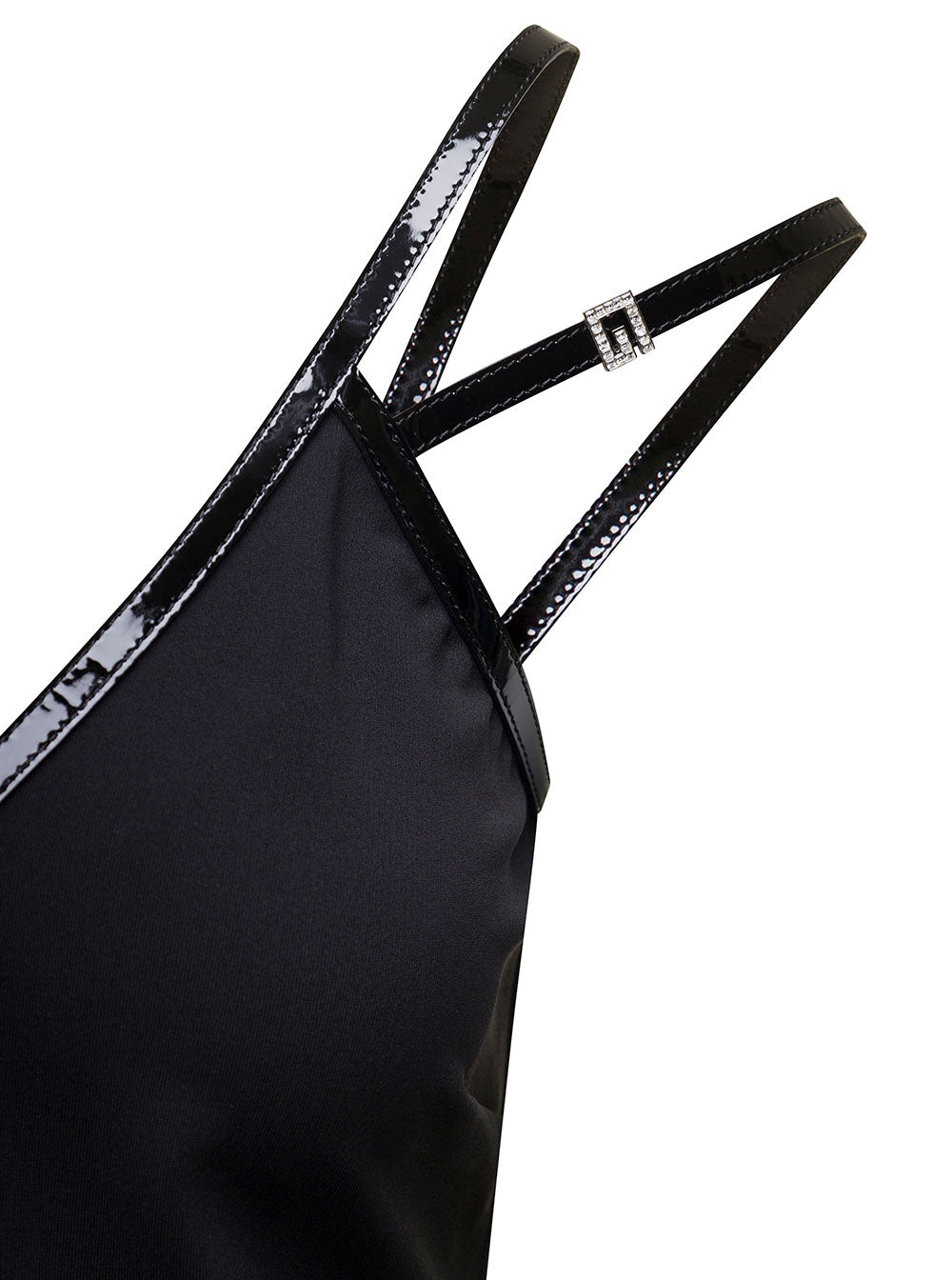 Gucci Women Mini Black Dress With Black Leather Trim And Double Strap In Stretch Viscose Woman