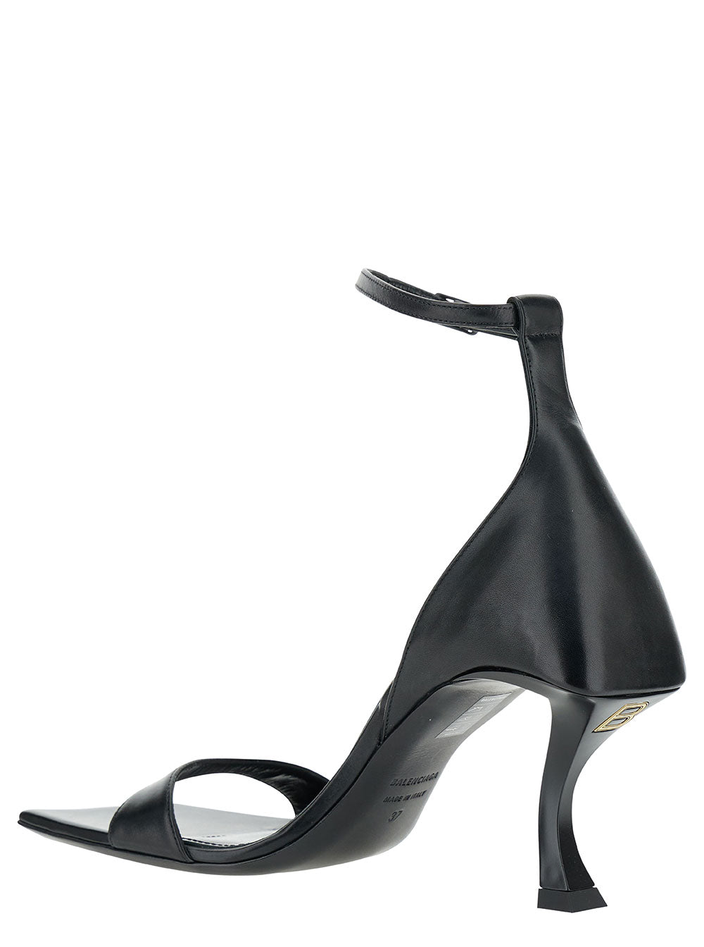 Balenciaga Women 'Hourglass' Black Sandals With Curved Heel In Leather Woman