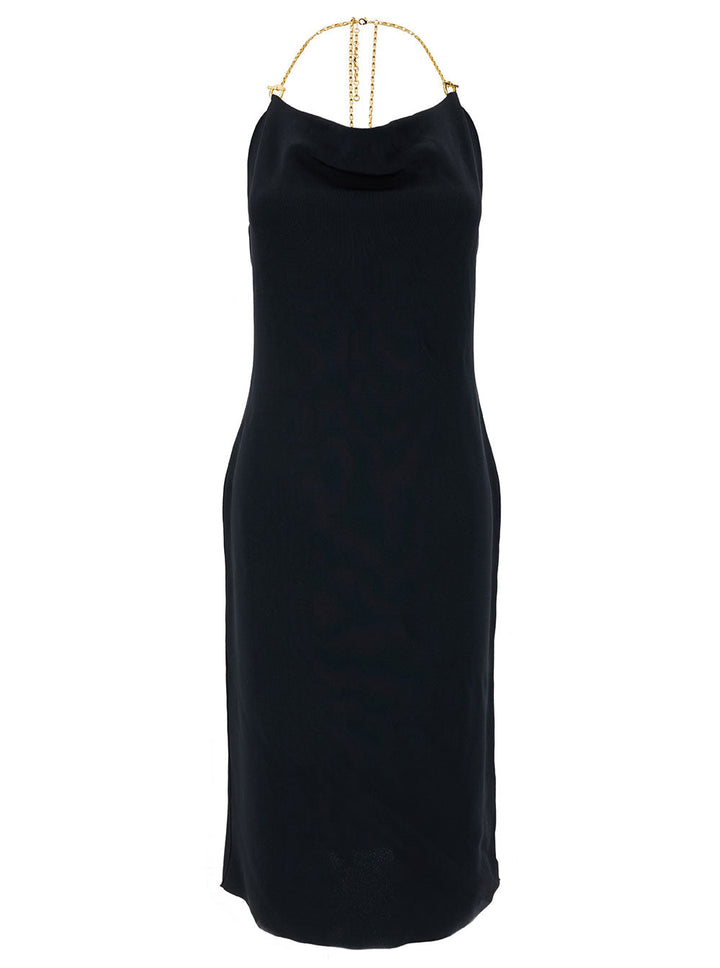 Bottega Veneta Women Midi Black Dress With Chain Strap In Double Viscose Woman