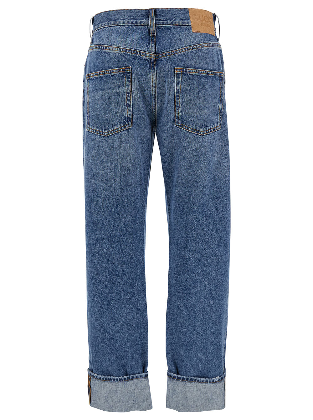 Gucci Women '90'S' Light Blue Jeans With Horsebit Detail And Turn-Up Hem In Cotton Denim Woman