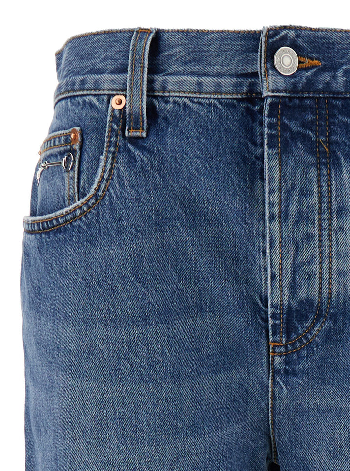 Gucci Women '90'S' Light Blue Jeans With Horsebit Detail And Turn-Up Hem In Cotton Denim Woman