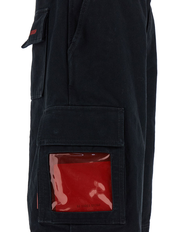 44 Label Group Men Black Cargo Bermuda Shorts With Logo Embroidery In Cotton Man